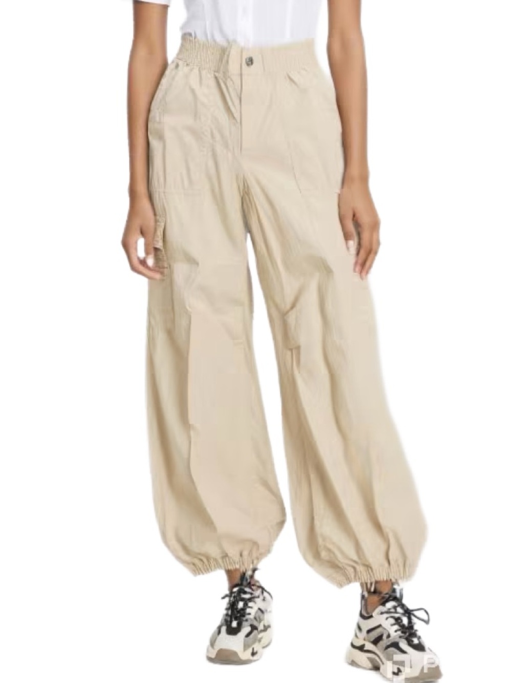 DKNY Beige baggy parachute cargo pants with elastic cuffs Size Small - Picture 1 of 5